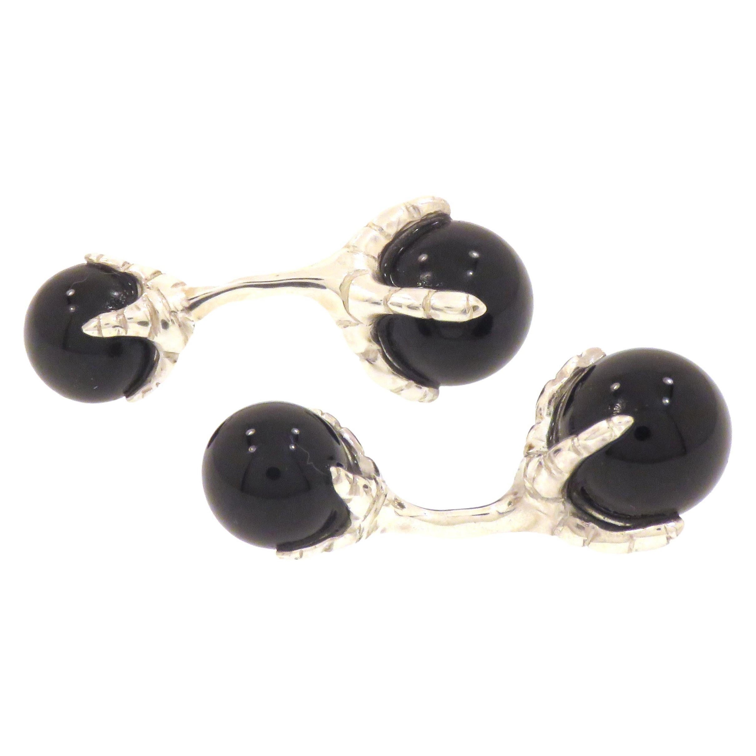 Onyx Sterling Silver Cufflinks Handcrafted in Italy For Sale