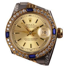 Rolex Datejust Champagne Index Dial Two Tone Watch Sapphires & Diamonds 69173