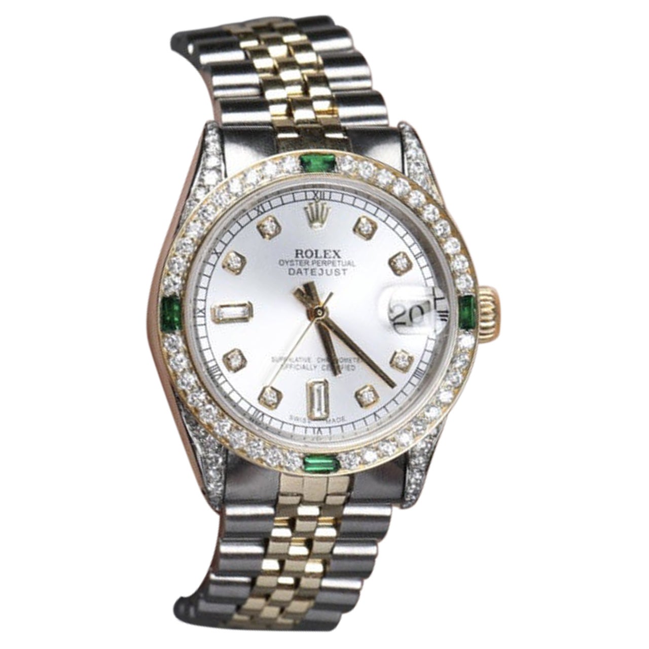 Rolex Montre Datejust à cadran argenté bicolore avec diamants pour femmes 68273