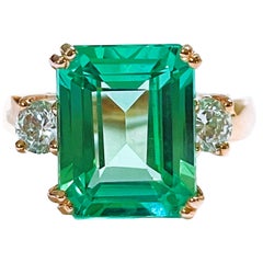 Bague neuve en argent sterling plaqué or avec tourmaline Paraiba verte de 7,9 carats et saphirs