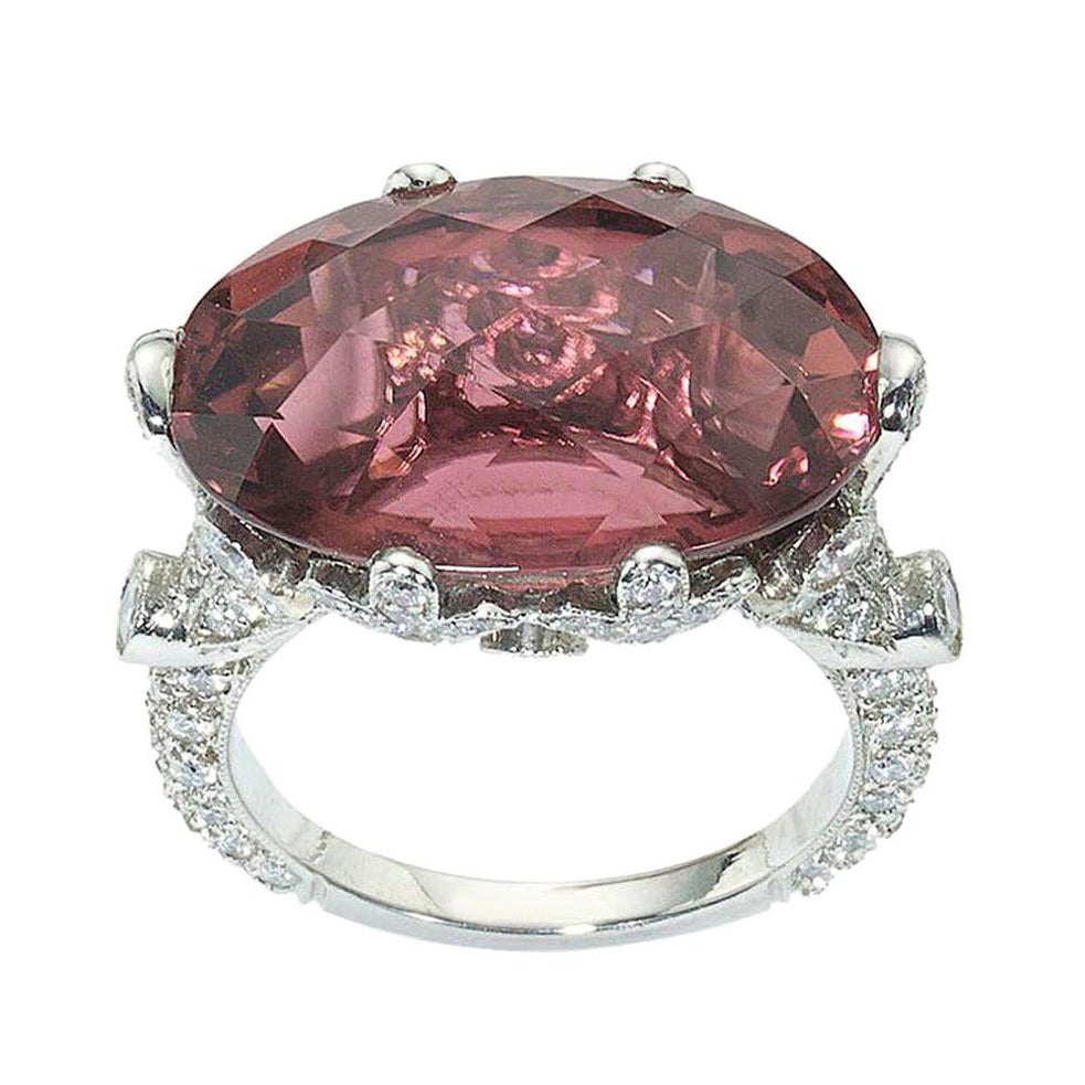 Pink Tourmaline, Diamond and Platinum Ring