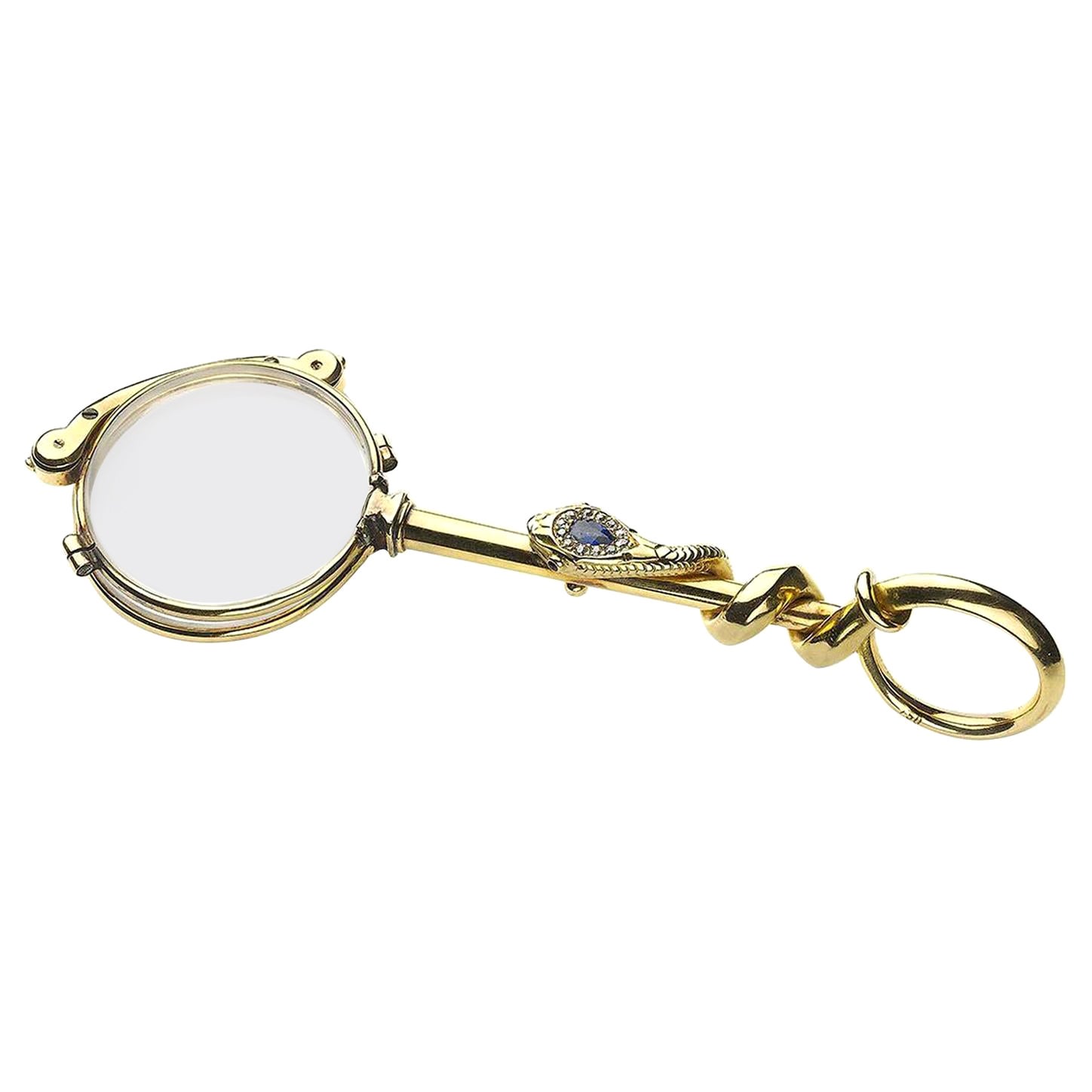 Vintage Gold Snake Lorgnette with Sapphire, Ruby and Diamond, Circa 1940