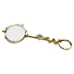 Vintage Gold Snake Lorgnette with Sapphire, Ruby and Diamond, Circa 1940
