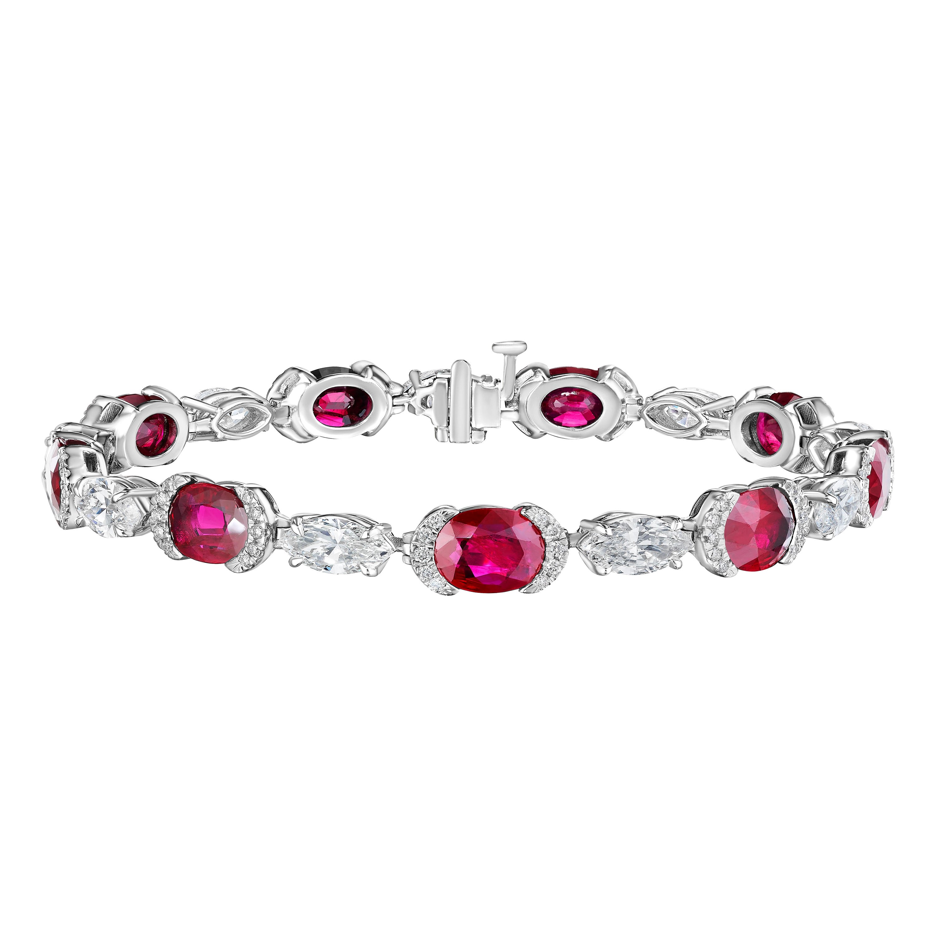 Oval Ruby and Marquise Diamond Bracelet For Sale