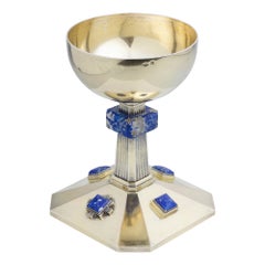 Calice Art Deco francese in argento dorato e sodalite di Maurice Chéret di Parigi