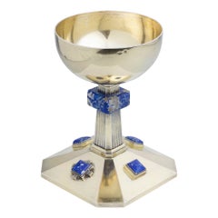 Calice Art Déco français en argent doré et sodalite par Maurice Chéret de Paris