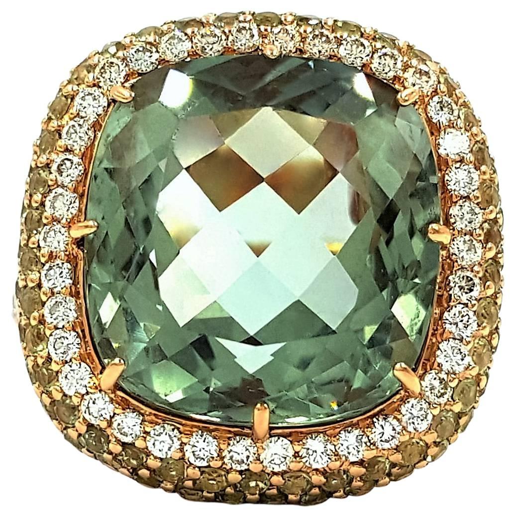 14 Carat Gorgeous Kunzite Diamond Gold Ring For Sale