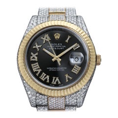 Used Rolex Datejust 41 Two Tone Yellow Custom Diamond Watch Dark Grey Dial Watch