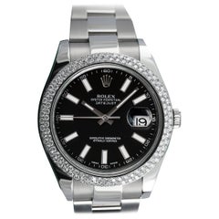 Rolex Datejust Black Index Dial Stainless Steel Diamond Bezel Men's Watch