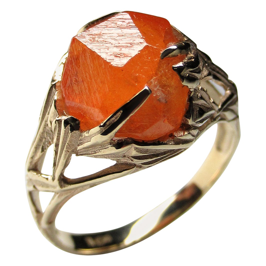 Garnet Ring Gold Raw Crystal Unisex Statement Ring
