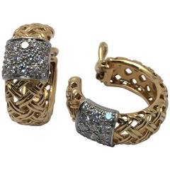 Vintage Jean Vitau Diamond Gold Hoop Earrings