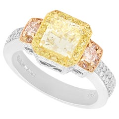 3.06 Carat Yellow and Pink Diamond Engagement Ring in Platinum