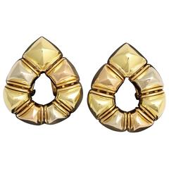 1980s Bulgari Gold Studded Bullet Design Open Teardrop Shape Large Earclips
