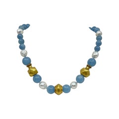 Necklace with Aquamarine, South Sea Pearls, Gold & 18K Solid Gold Beads