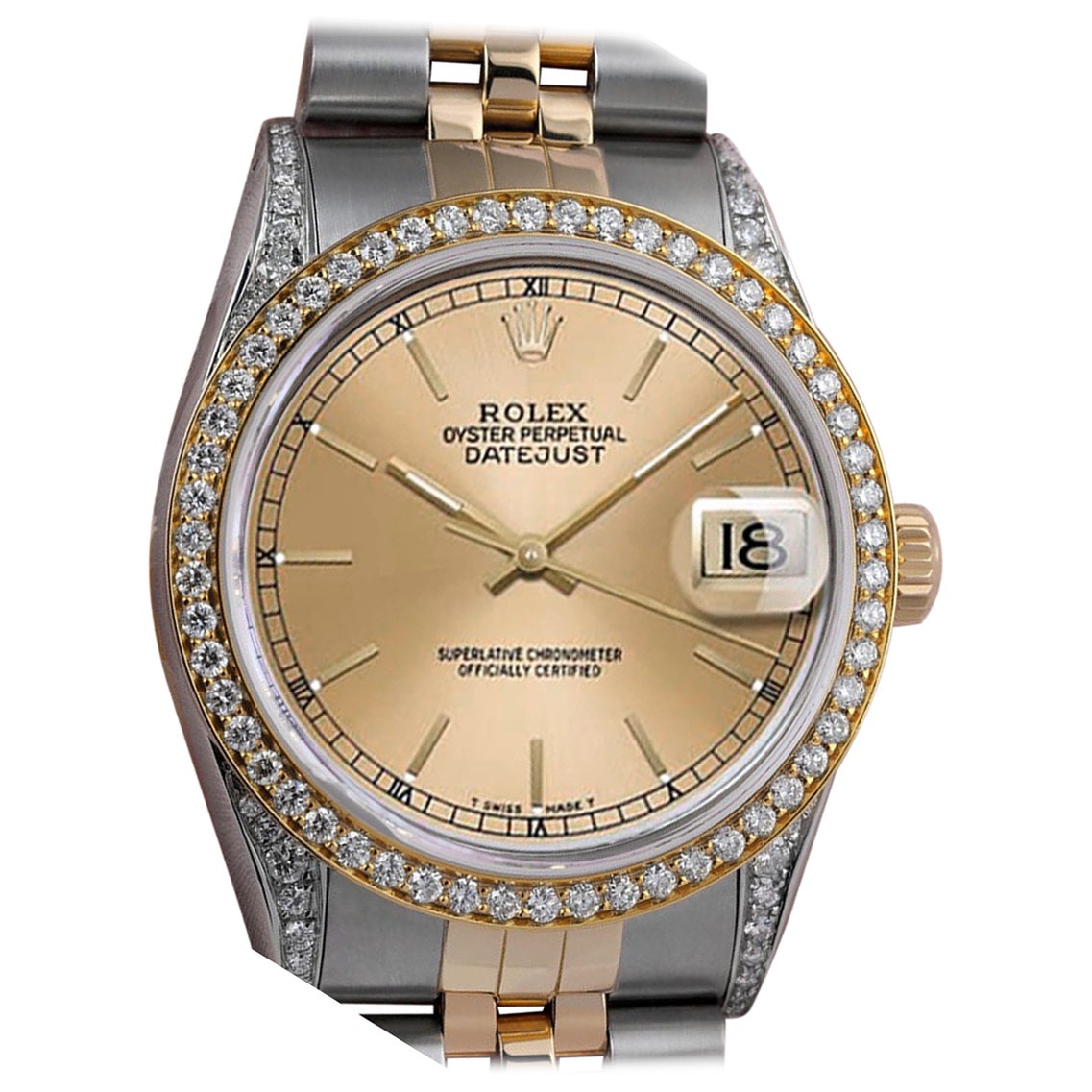 Rolex Datejust Champagne Index Dial Automatic Diamond Wrist Watch Two Tone Watch For Sale