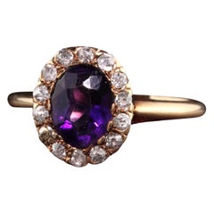 Antique Victorian 14K Yellow Gold Old Mine Diamond Amethyst Engagement Ring