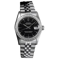 Rolex Datejust 68274 Edelstahl-Uhr mit schwarzer Diamant-Lünette und schwarzem Zifferblatt 