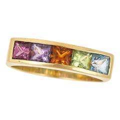 Retro Rainbow Multi-Gem 18ct Gold Ring Set with Peridot, Diamond, Topaz and More