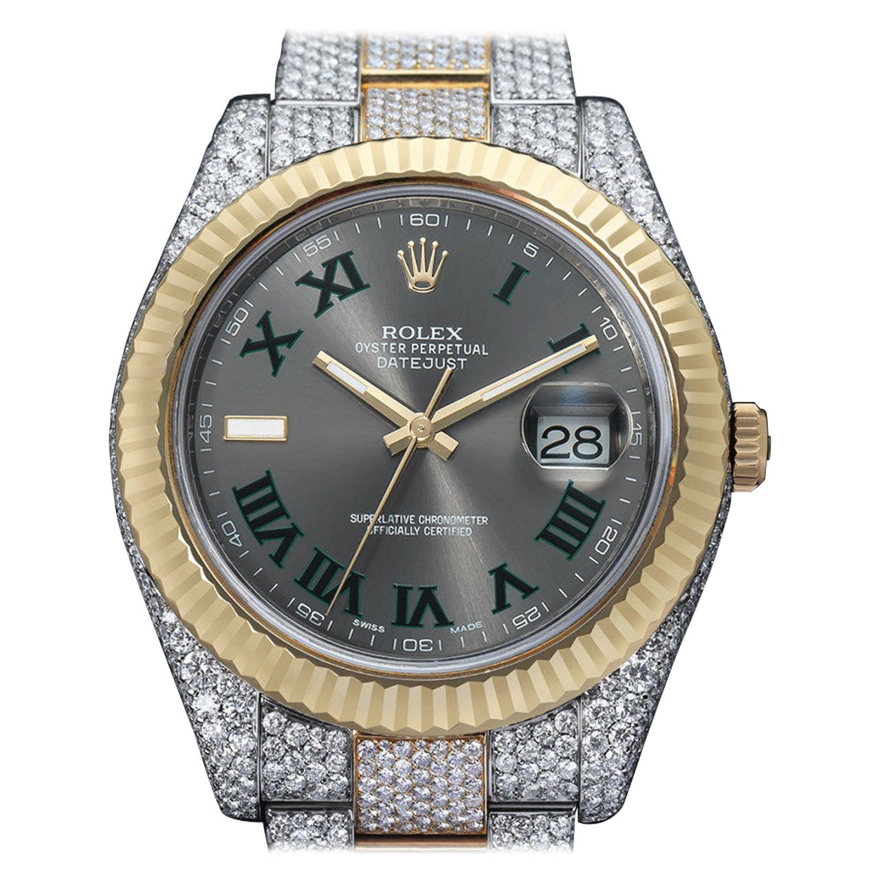 Rolex Datejust II 41 Two Tone Yellow Custom Diamond Watch Original Fluted Bezel For Sale