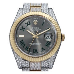 Used Rolex Datejust II 41 Two Tone Yellow Custom Diamond Watch Original Fluted Bezel