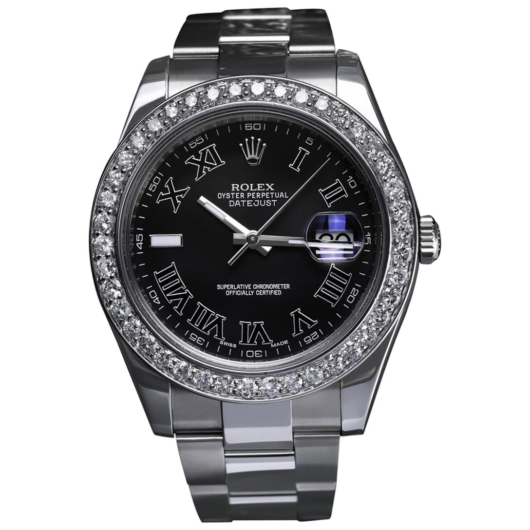 Rolex Datejust II Stainless Steel Watch Custom Diamond Bezel 116300 For Sale