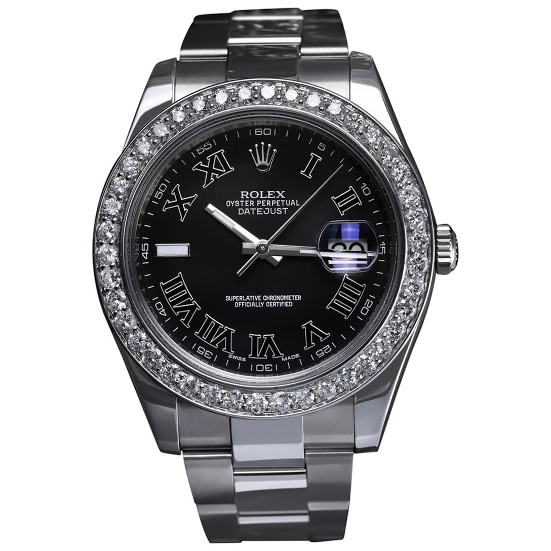 Rolex Montre Datejust II en acier inoxydable avec lunette en diamants personnalisée 116300