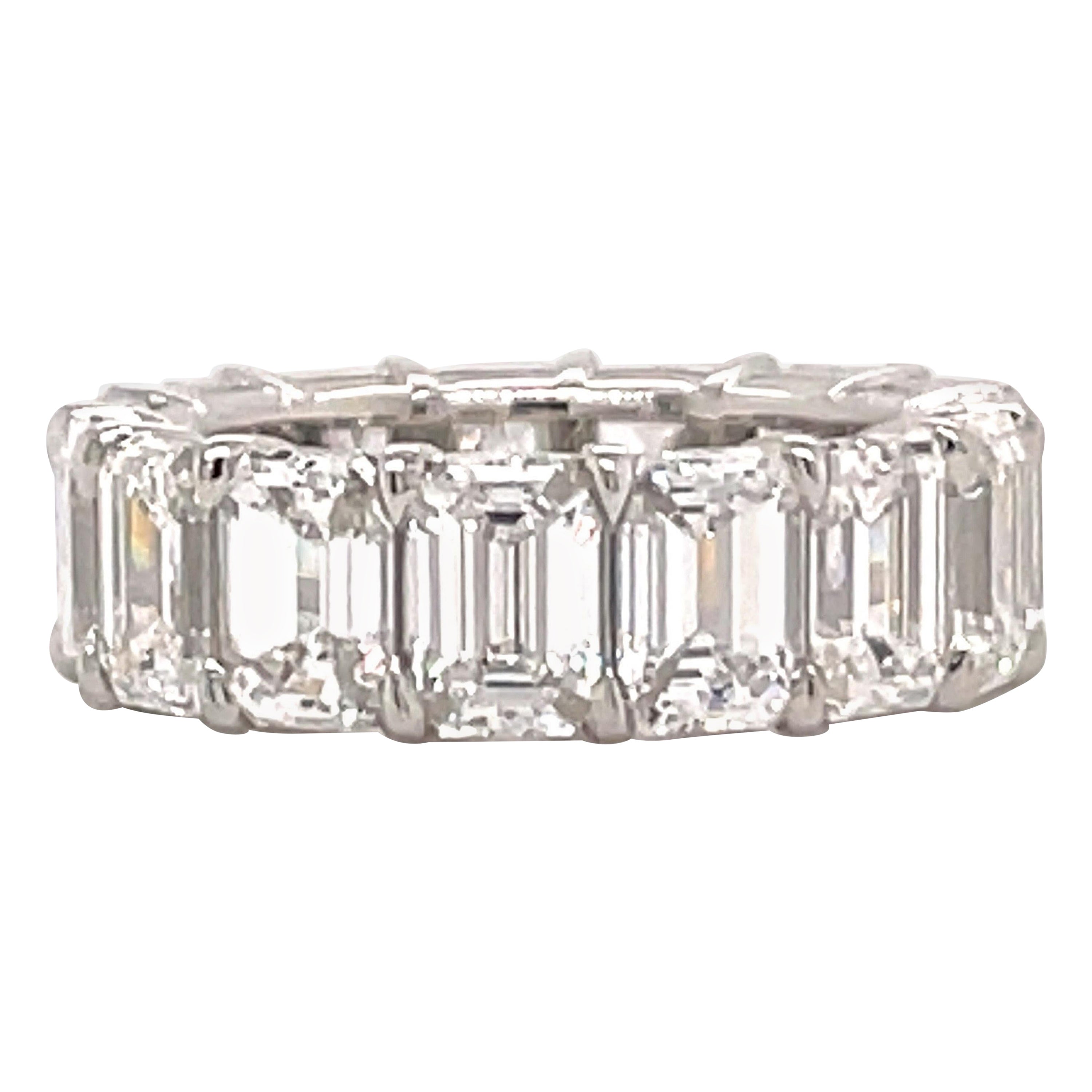 All GIA Certified Emerald Cut Diamond Eternity Ring 10.82 Ct D-F FL-VS2 Platinum