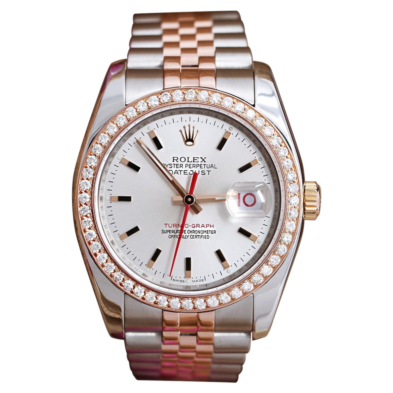 Rolex Montre Datejust Turn-O-Graph 116261 en acier inoxydable à tige et or rose 