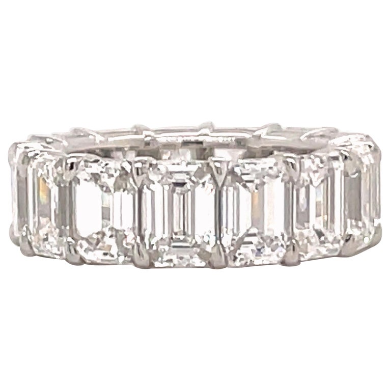 All GIA Certified Emerald Cut Diamond Eternity Ring 10.68 CT D-F FL-VS2 Platinum For Sale