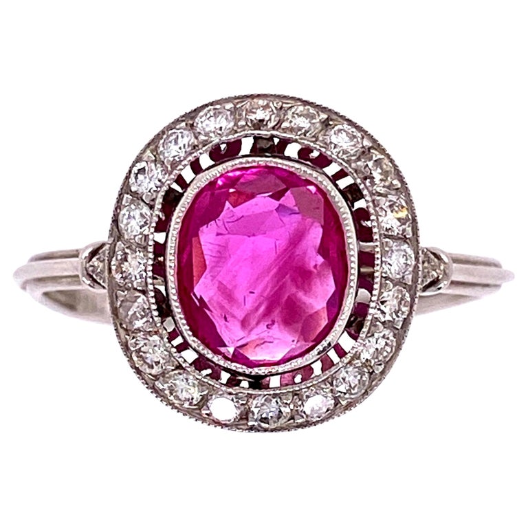 1.25 Carat Burma Ruby and Diamond Art Deco Platinum Ring Estate Fine Jewelry For Sale at 1stDibs