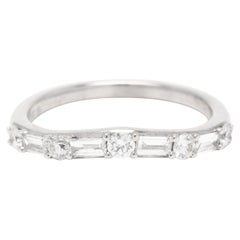 Baguette Round Diamond Curved Wedding Band, 14K White Gold, Ring