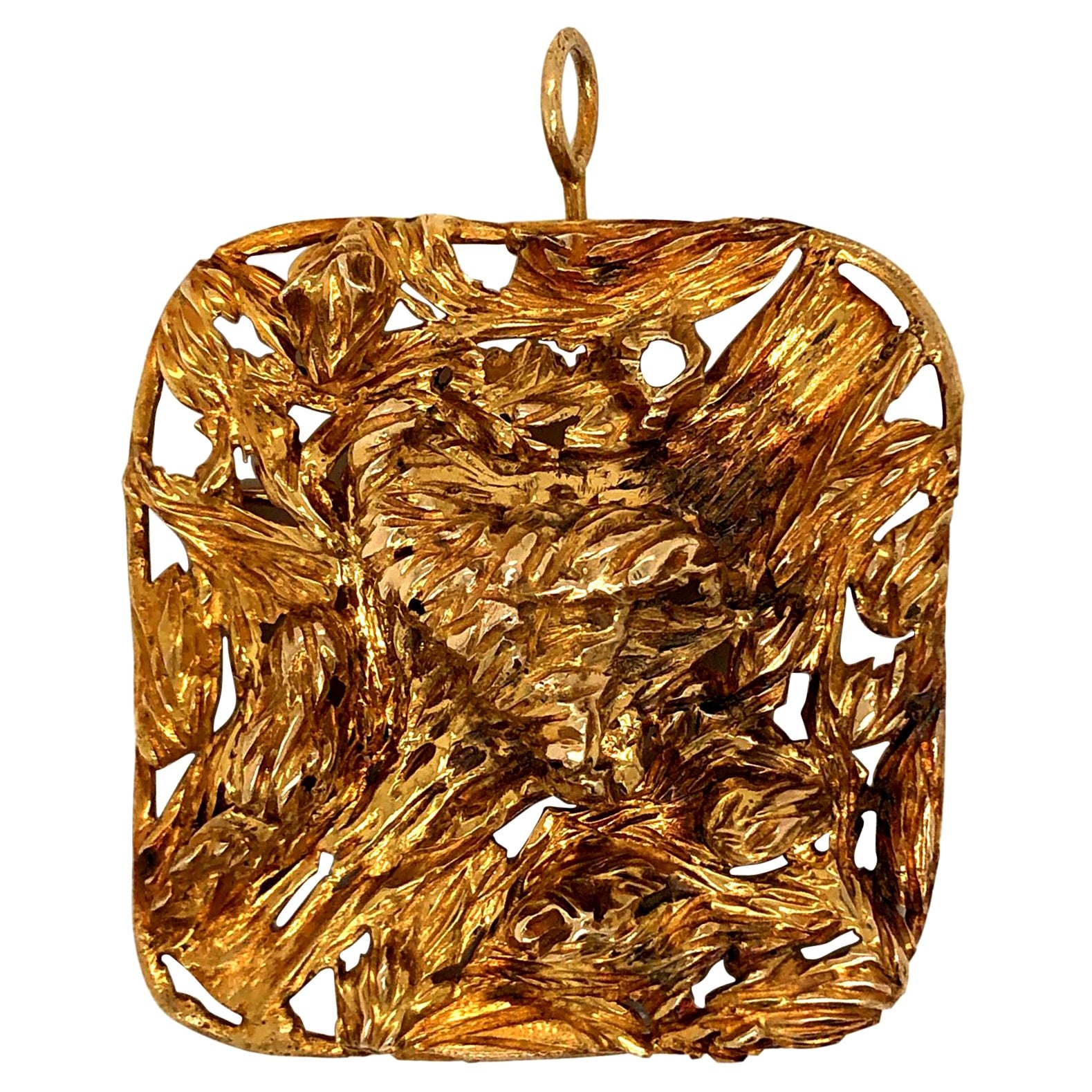 Modernist Gold Brutalist Pendant, C 1960