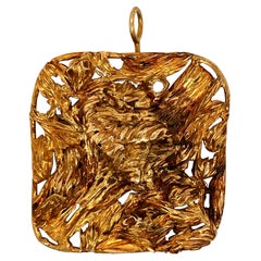 Modernist Gold Brutalist Pendant, C 1960