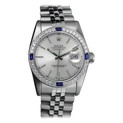 Rolex Datejust 68274 Silver Stick Dial with Diamond & Blue Sapphire Bezel Watch