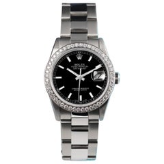 Rolex Datejust 68274 SS Oyster Bracelet & Diamond Bezel Black Stick Dial