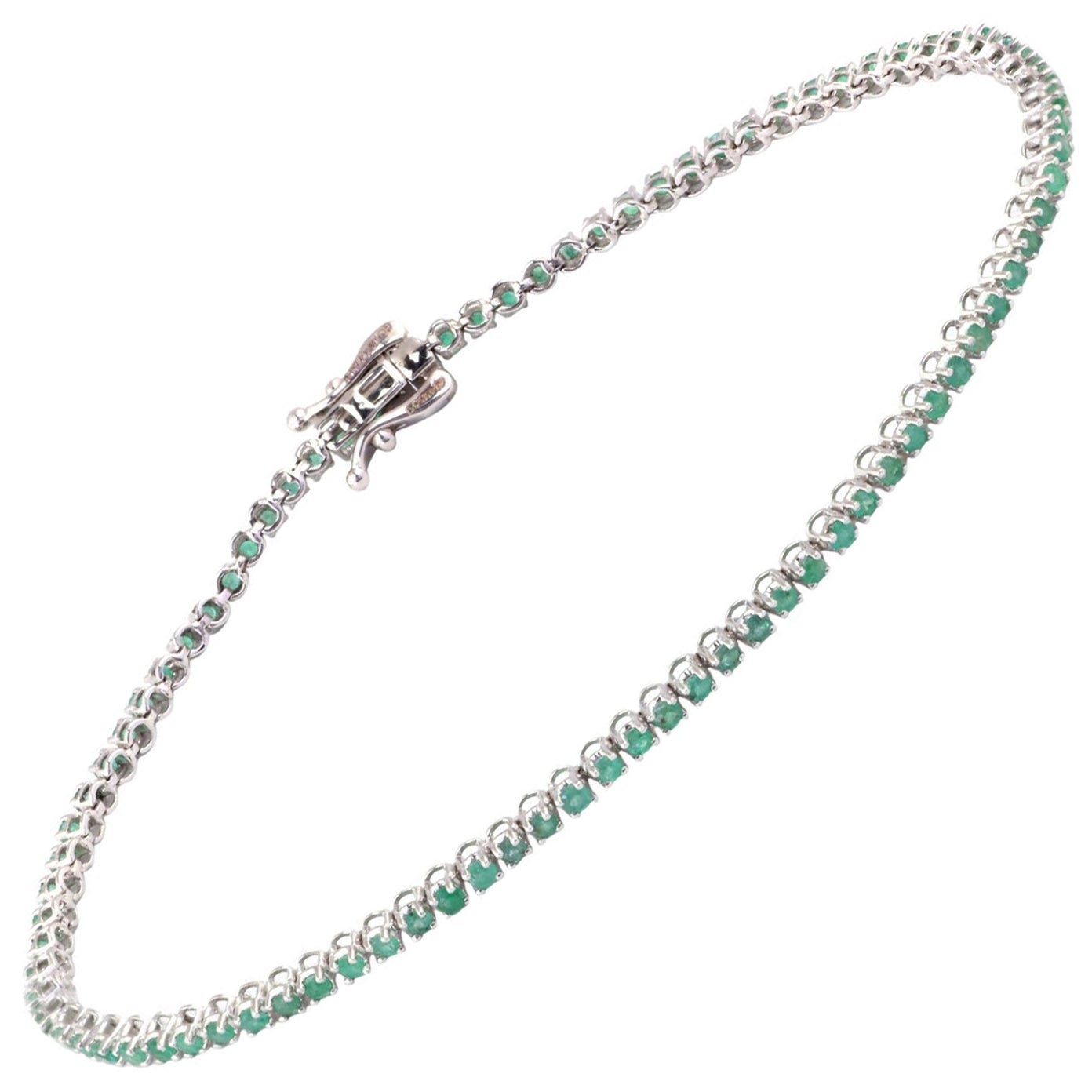 IGI Certified 1.24 Carat Natural Emerald Gemstone 18K White Gold Chain Bracelet For Sale