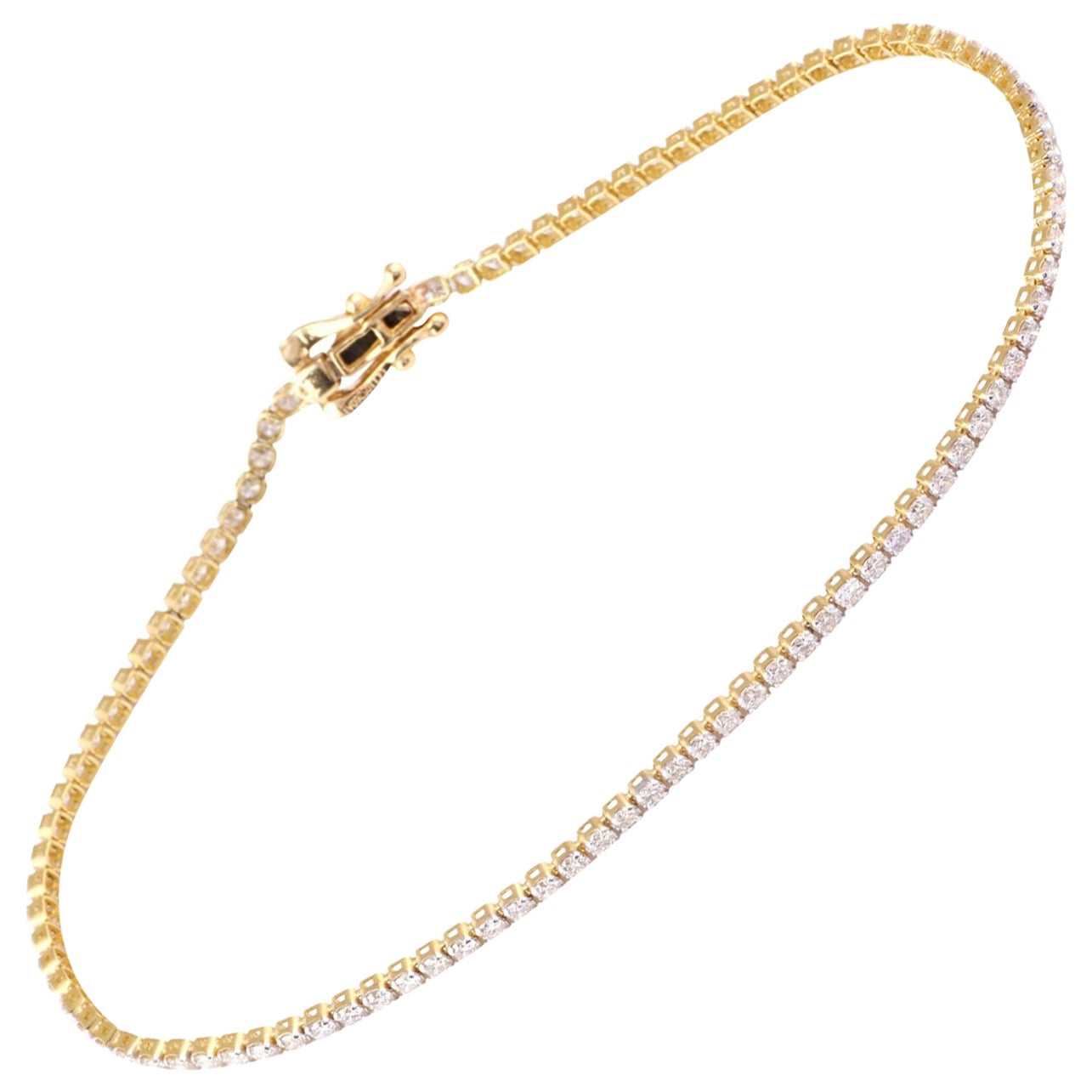 Bracelet en chaîne en or jaune 18 carats certifié IGI de 1,374 carat en diamant naturel clair en vente