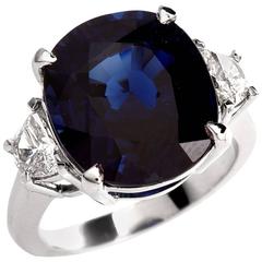 10.76 Carats AGL Cert Natural No Heat Blue Sapphire Diamond Three-Stone Ring