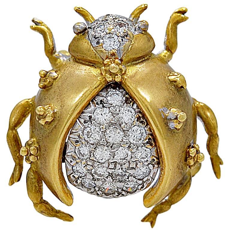 Diamond Gold Beetle Brooch