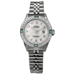 Retro Rolex Datejust Off White Arabic Dial 69174 Emerald & Diamond Bezel + Lugs