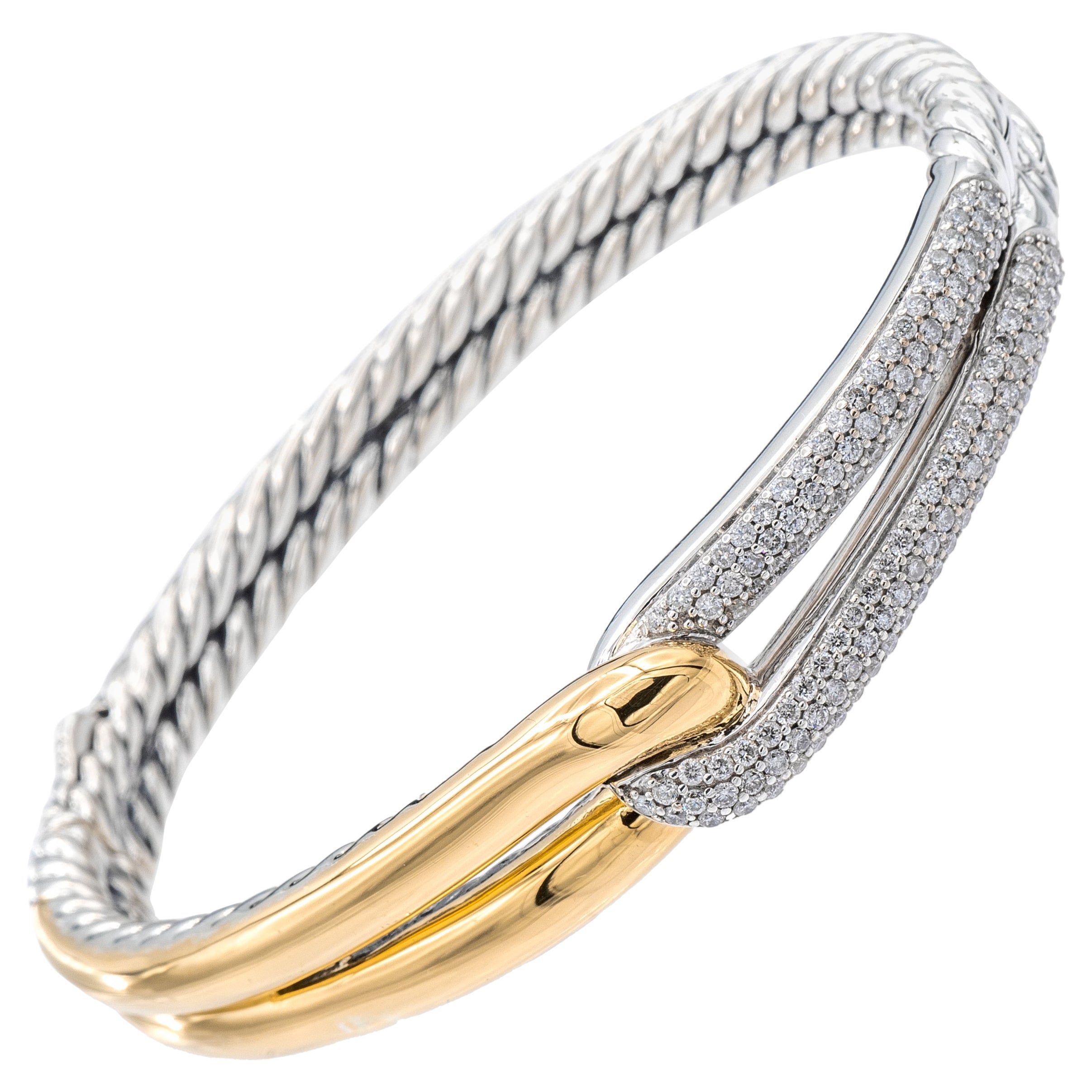 David Yurman Labyrinth 18K Yellow Gold Single Loop Paved Diamond Bracelet For Sale