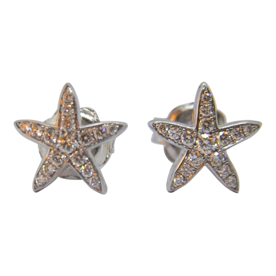 Diamond Star Earrings in 18 Karat White Gold For Sale
