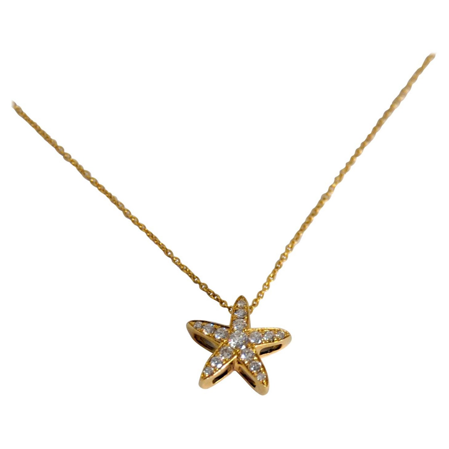 Diamond Sea Star Pendant with Chain All 18 Karat Yellow Gold For Sale