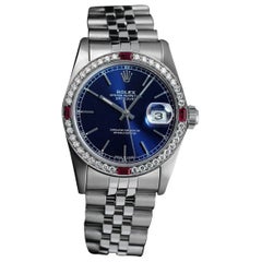 Rolex Datejust Blue Stick Dial with Ruby & Diamond Bezel Ladies Watch 68274