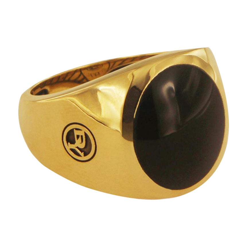 David Yurman Black Onyx Signet Men's Ring in 18 Karat Gold For Sale