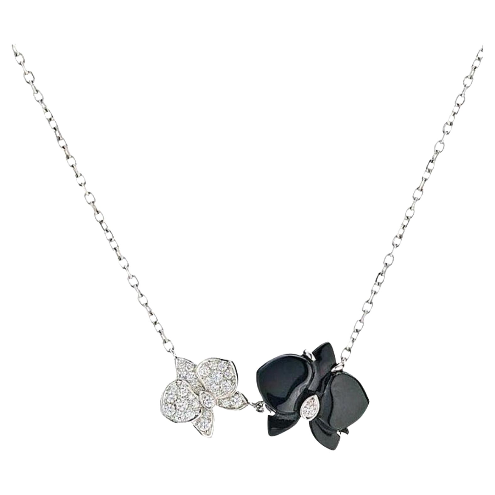 Cartier Weiß Schwarze Caresse d''Orchidees Blume Diamant Onyx Anhänger Halskette