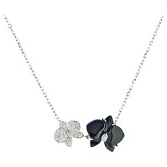 Used Cartier White Black Caresse D'orchidees Flower Diamond Onyx Pendant Necklace