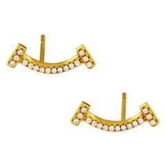 Tiffany & Co. 18 Karat Yellow Gold Smile Earrings with Diamonds
