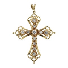 Diamond, 14K Yellow Gold Cross Pendant