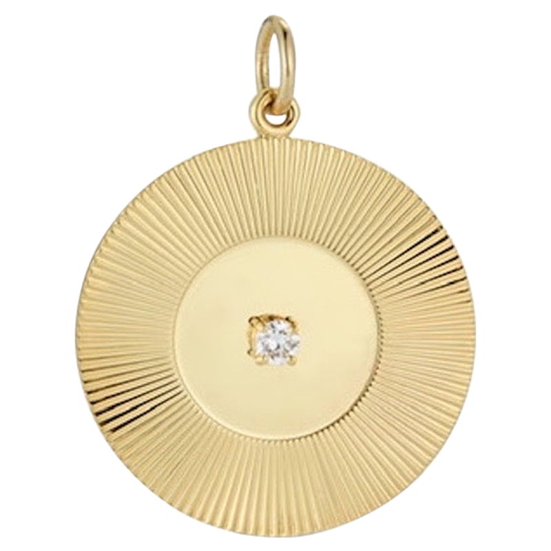 Garland Collection Retro Gold Engine Turned Disc Charm Pendant with Diamond For Sale